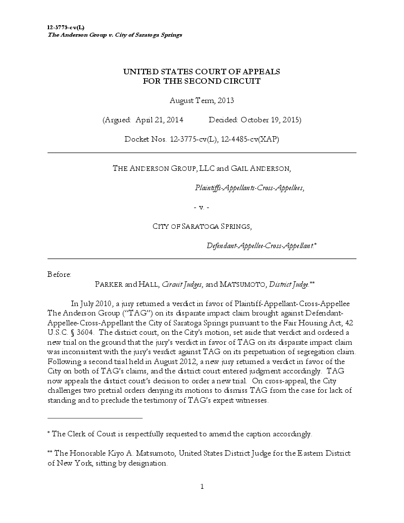 US Court of Appeals Ruling In Favor of Anderson vs City of Saratoga Springs Oct 19th 2015-1